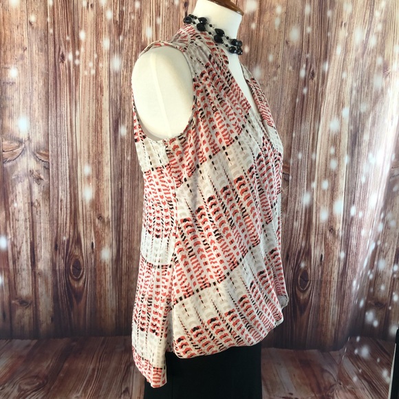 Alfani Coral & White Crossover Sleeveless Top - Picture 2 of 8
